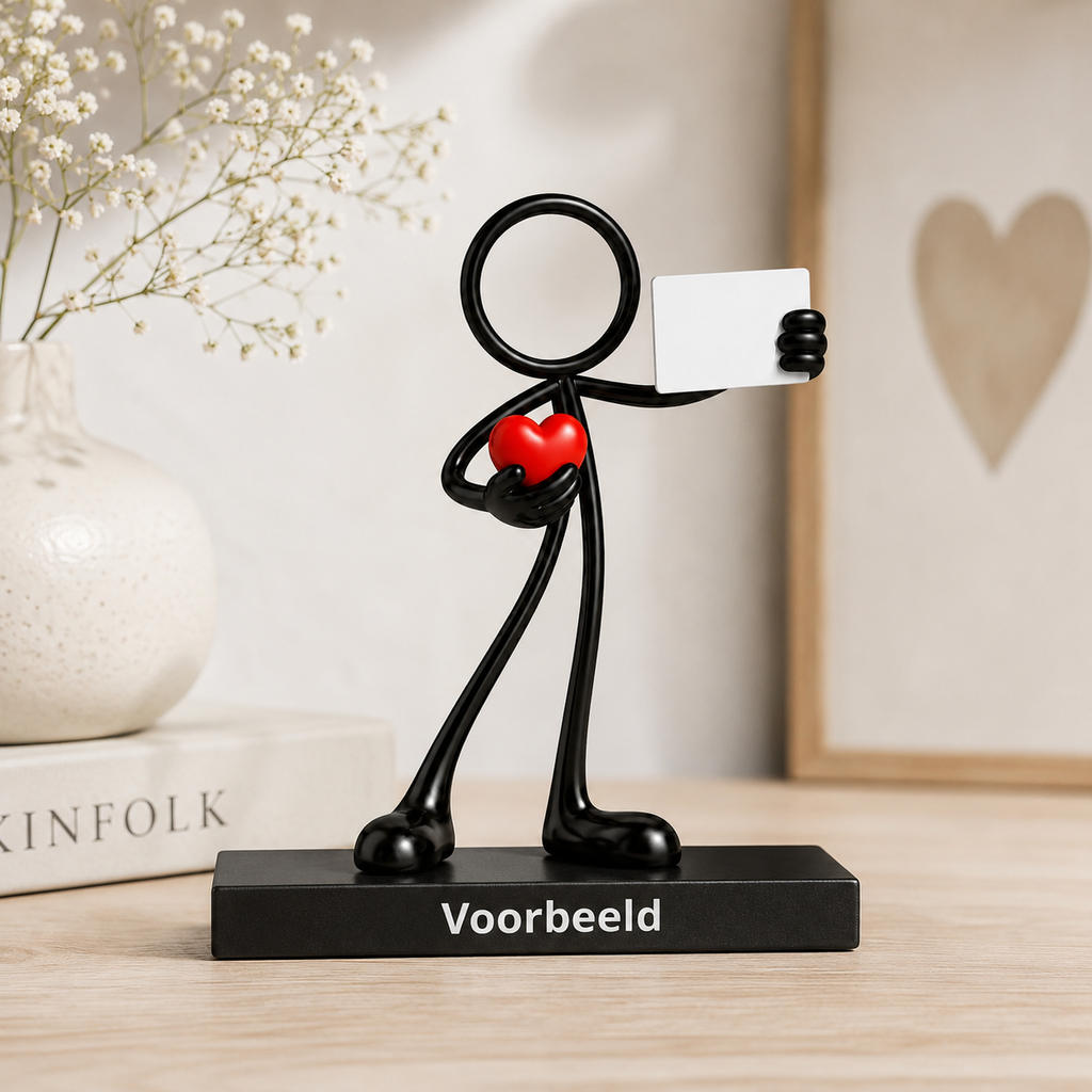 Stickyman met hart en persoonlijk bordje als origineel cadeau