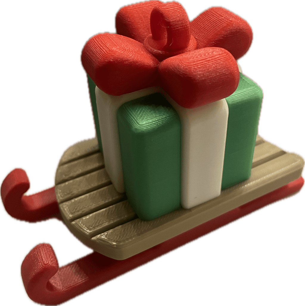 Decoratief cadeau - ornament op slee (grote versie) - 3dbende