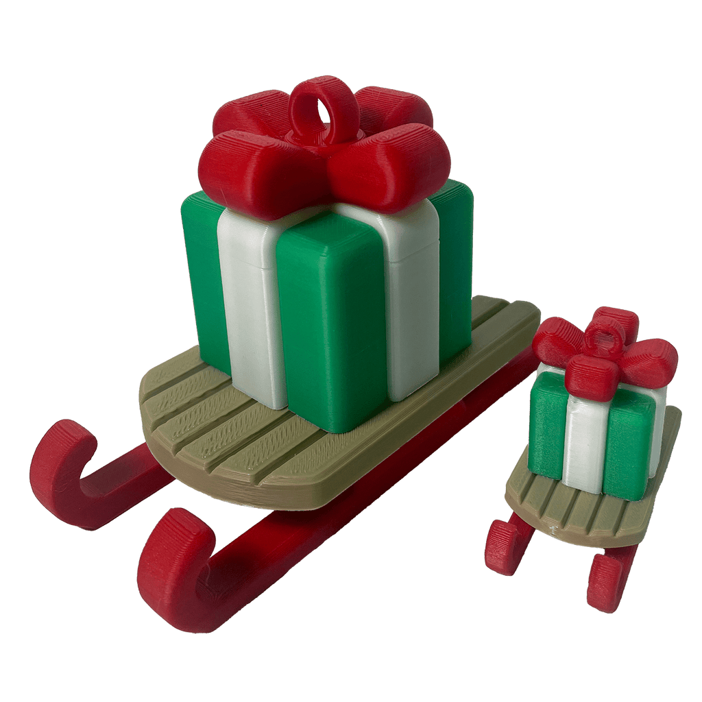 Decoratief cadeau - ornament op slee (grote versie) - 3dbende