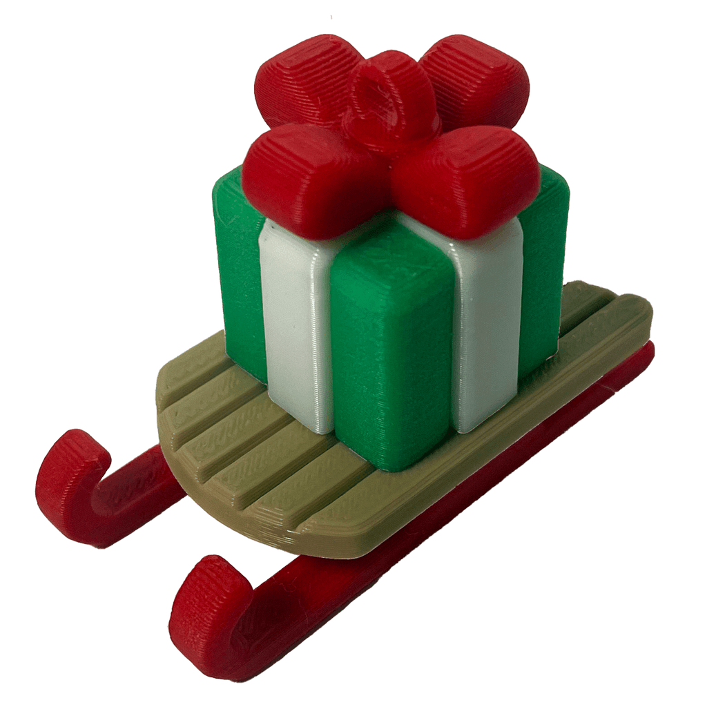 Decoratief cadeau - ornament op slee (kleine versie) - 3dbende
