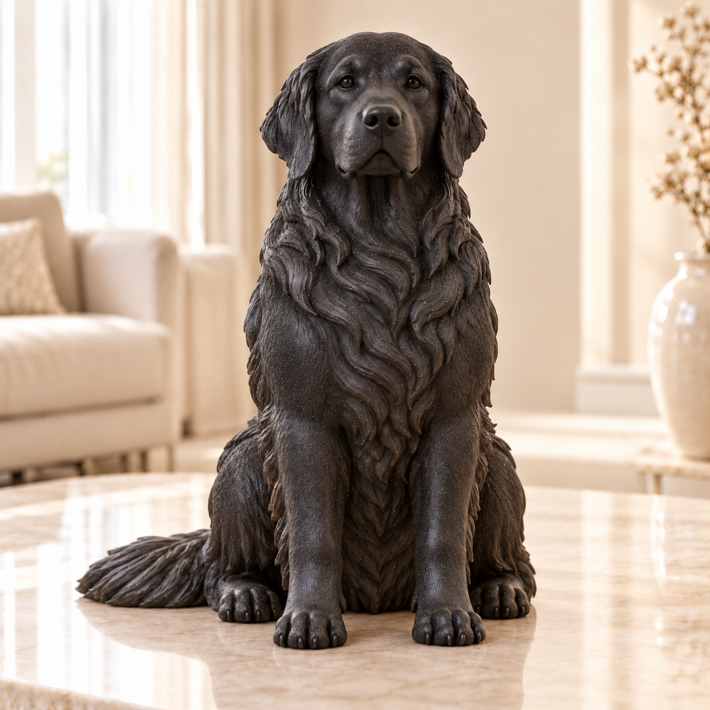 Golden Retriever Galaxy Black – zittend hondenbeeld zonder voetstuk – vooraanzicht