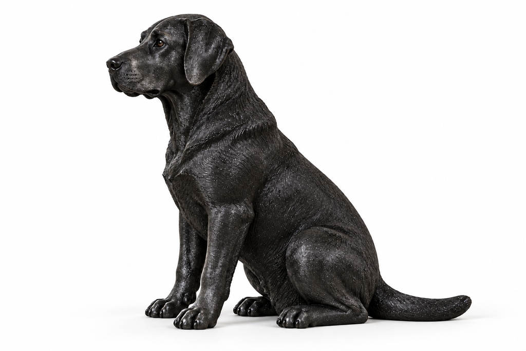labrador hondenbeeldje in PLA Galaxy Black zonder voetstuk – zijaanzicht op witte achtergrond