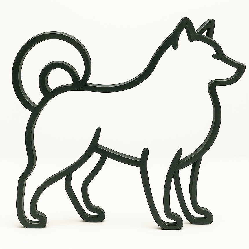 Minimalistisch Eurasier/Shiba/IJslander beeldje – stijlvolle hondendecoratie in silhouetvorm - 3dbende