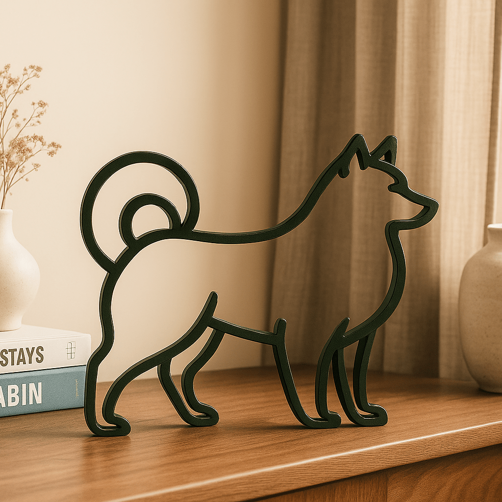 Minimalistisch Eurasier/Shiba/IJslander beeldje – stijlvolle hondendecoratie in silhouetvorm - 3dbende