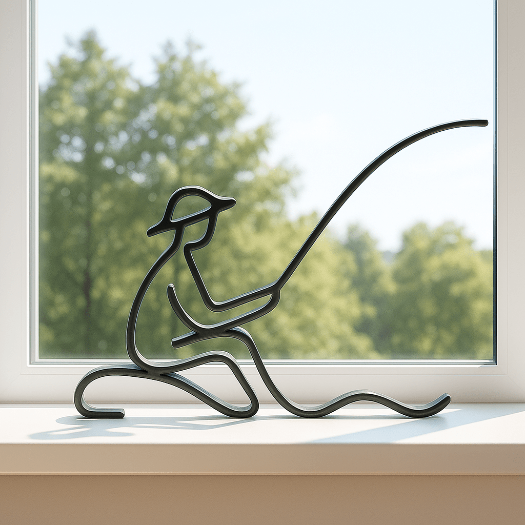 Minimalistisch vissersbeeldje – decoratie in lijnkunst stijl - 3dbende