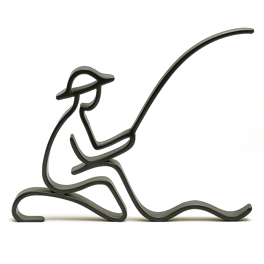 Minimalistisch vissersbeeldje – decoratie in lijnkunst stijl - 3dbende