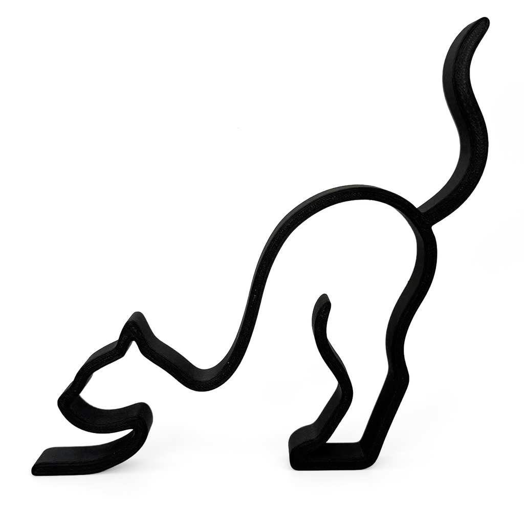Sierlijke katten decoratie – minimalistisch beeldje van een rekkende kat - 3dbende