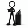 Zwarte Stickyman algemeen directeur met tablet en groeigrafiek