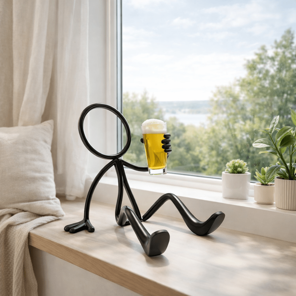 Stickyman Bierliefhebber Decoratie – Minimalistische Bierhouder voor Vensterbank of Bureau - 3dbende