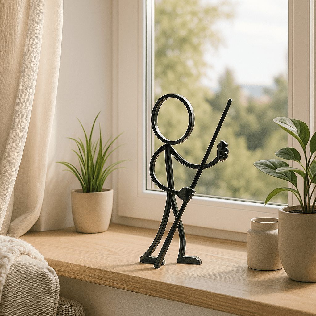 Stickyman Biljartspeler met Keu – Minimalistische biljartdecoratie voor pool - en snookerliefhebbers - 3dbende