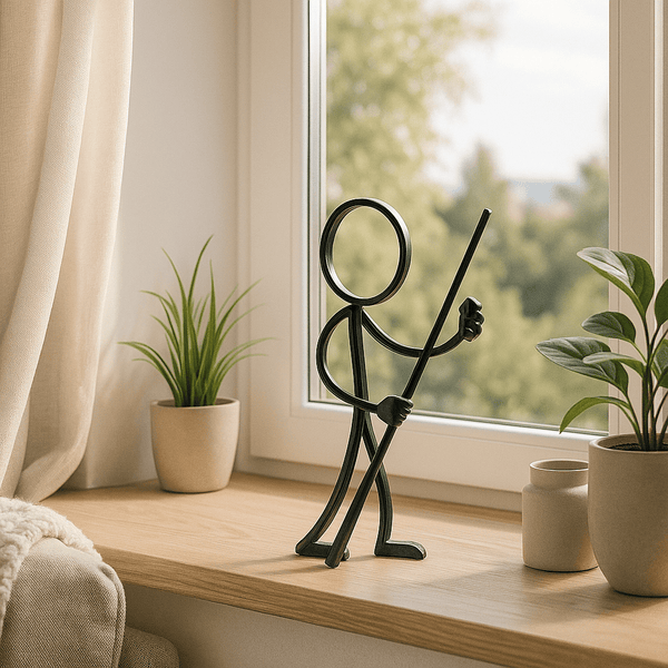 Stickyman Biljartspeler met Keu – Minimalistische biljartdecoratie voor pool - en snookerliefhebbers - 3dbende