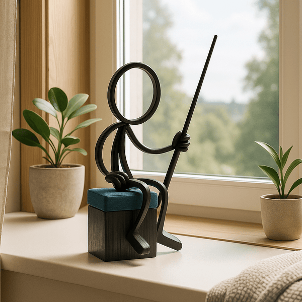 Stickyman Biljartspeler Zittend op Biljartkrijt – Humoristische decoratie voor biljart, pool & snooker - 3dbende