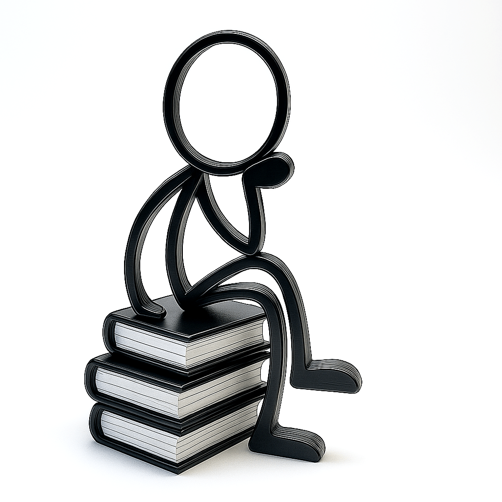 Stickyman Denkpose op een stapelboeken - 3dbende