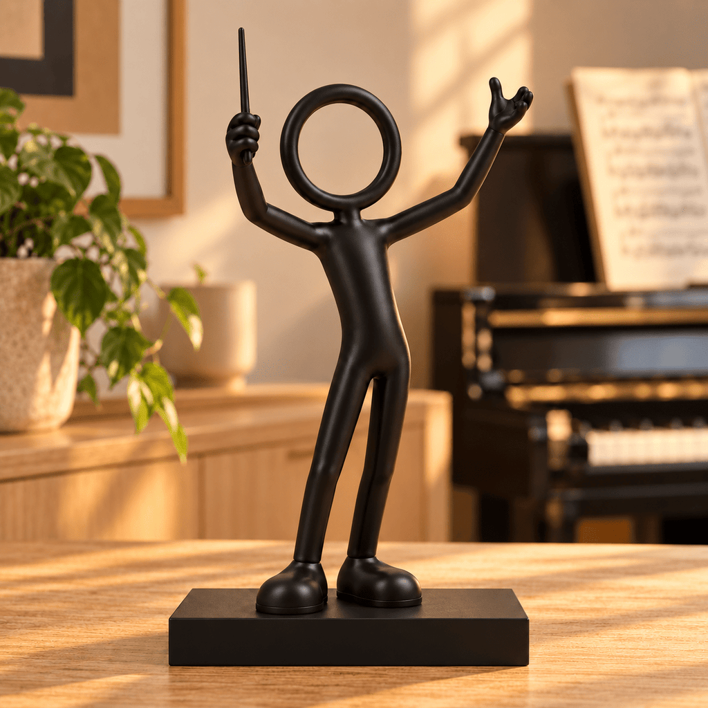 Stickyman dirigent op 2 cm hoog voetstuk in warme muziekruimte