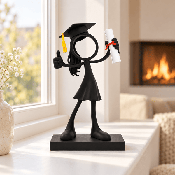 Stickyman Geslaagd Vrouw als afstudeercadeau in een warm interieur