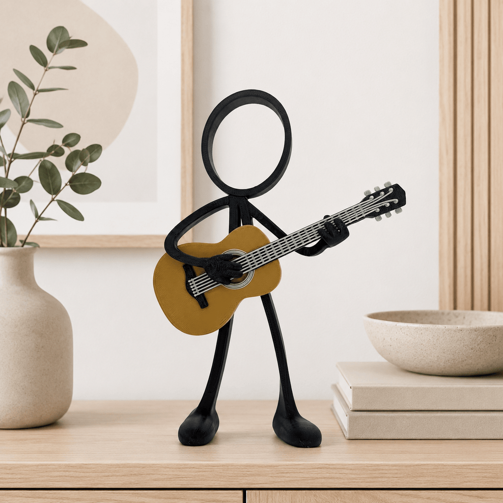 Stickyman Gitarist Decoratie – Minimalistische Gitaar Muziek Decoratie - 3dbende