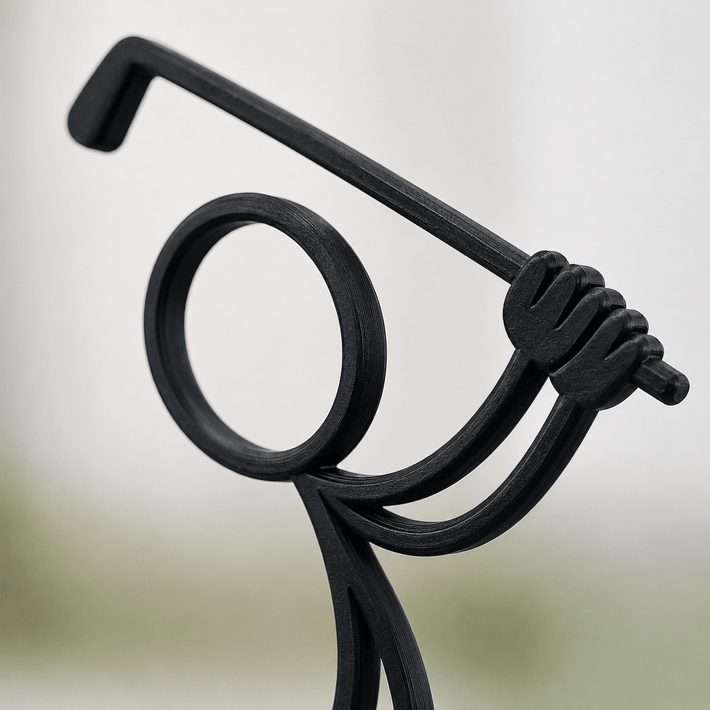 Close-up van de handen en golfclub van de zwarte 3D-geprinte Stickyman Golfer