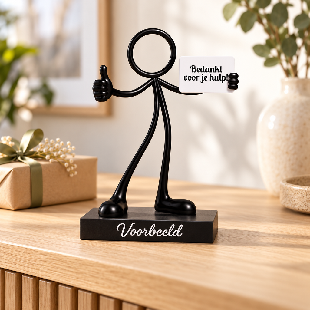 Stickyman hulp op persoonlijk voetstuk in warme interieursetting