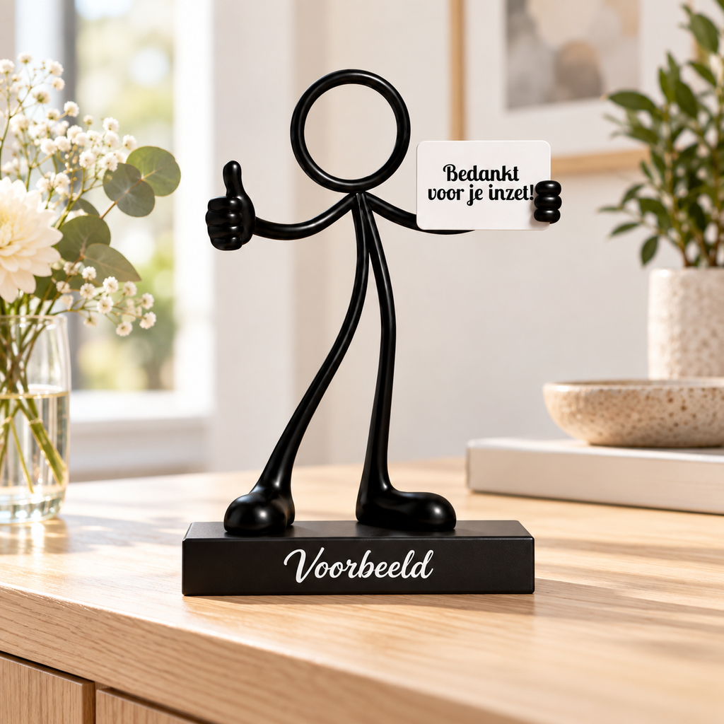 Stickyman inzet op persoonlijk voetstuk in warme interieursetting