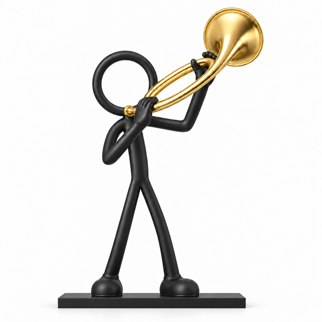Stickyman Jachthoornspeler met gouden hoorn en zwart voetstuk van 1 cm