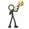 Stickyman Jachthoornspeler zwart met gouden hoorn op witte achtergrond