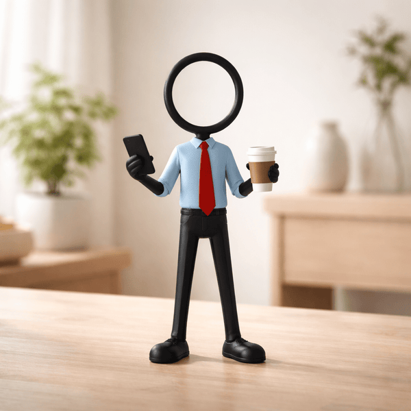 Stickyman Kantoorfiguur met Smartphone en Koffie - 3dbende