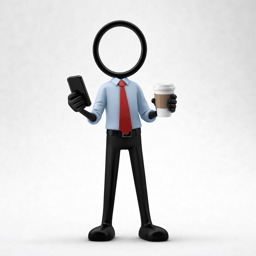 Stickyman Kantoorfiguur met Smartphone en Koffie - 3dbende