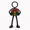 Stickyman met groen kerstcadeau en rode strik op witte achtergrond