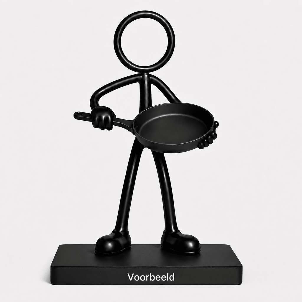 Stickyman kok met koekenpan en 2 cm voetstuk met voorbeeldtekst