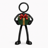 Stickyman met groen kerstcadeau en rode strik op witte achtergrond
