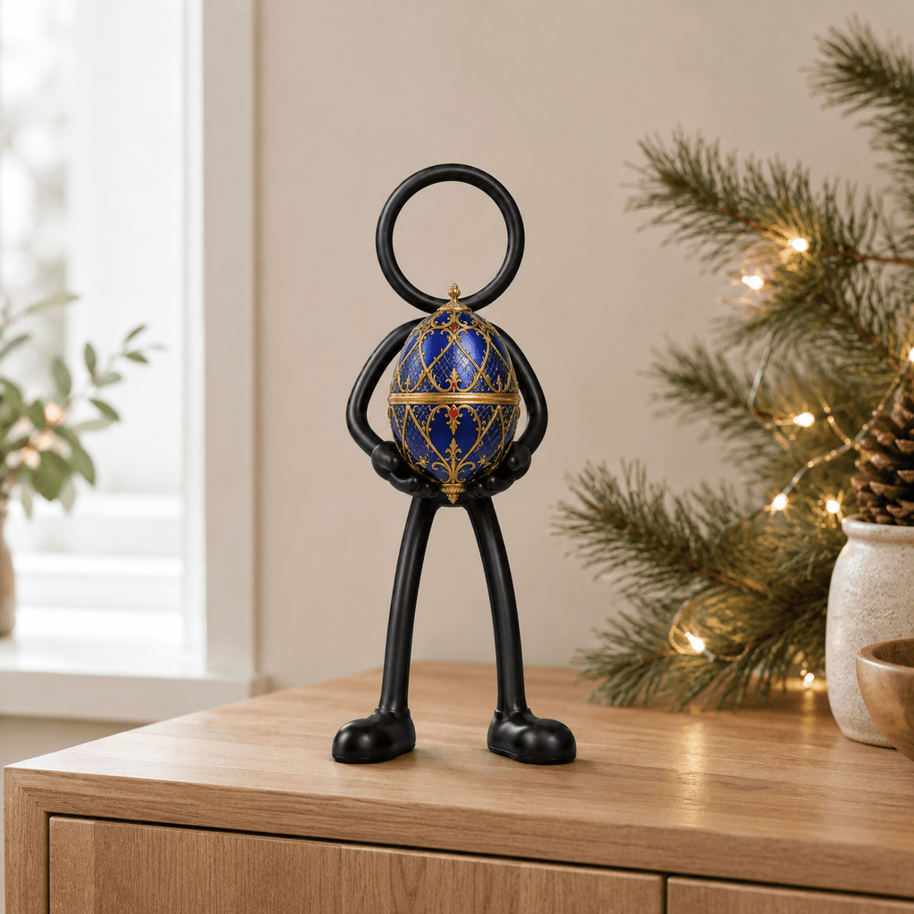 Stickyman met luxe sier-ei als kerstdecoratie in modern interieur