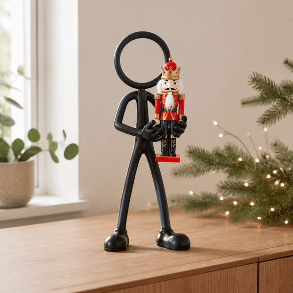Stickyman met notenkraker als kerstdecoratie in modern interieur