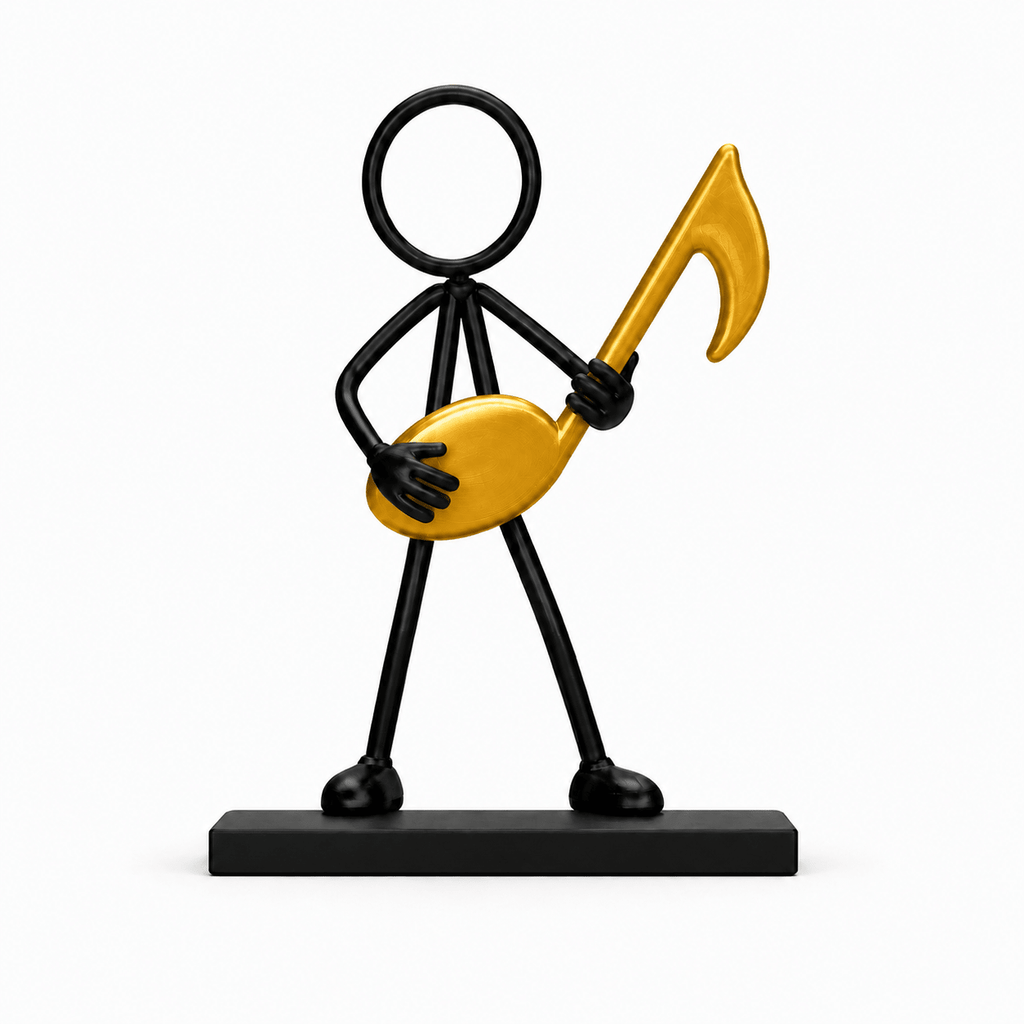 Stickyman Muziek met gouden muzieknoot en rechthoekig voetstuk van 1 cm