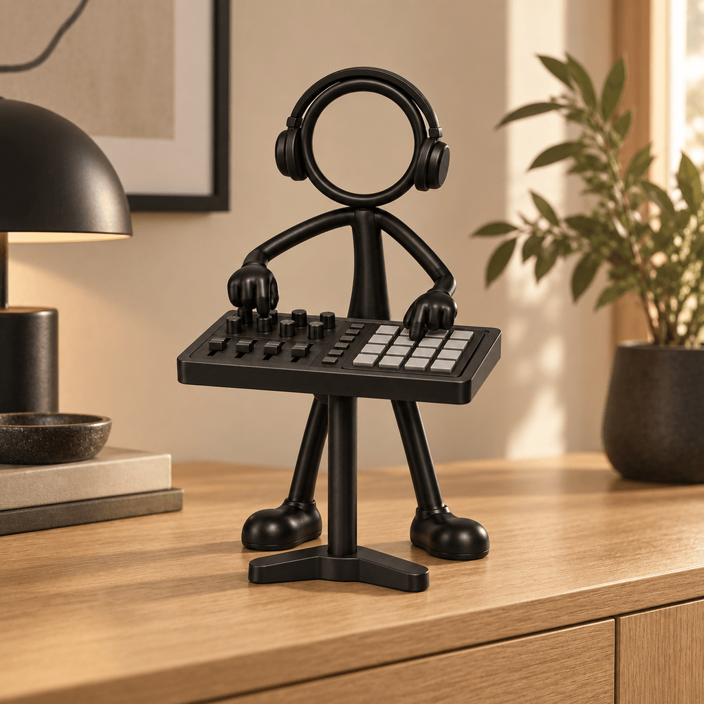 Stickyman muziekproducer in warm interieur