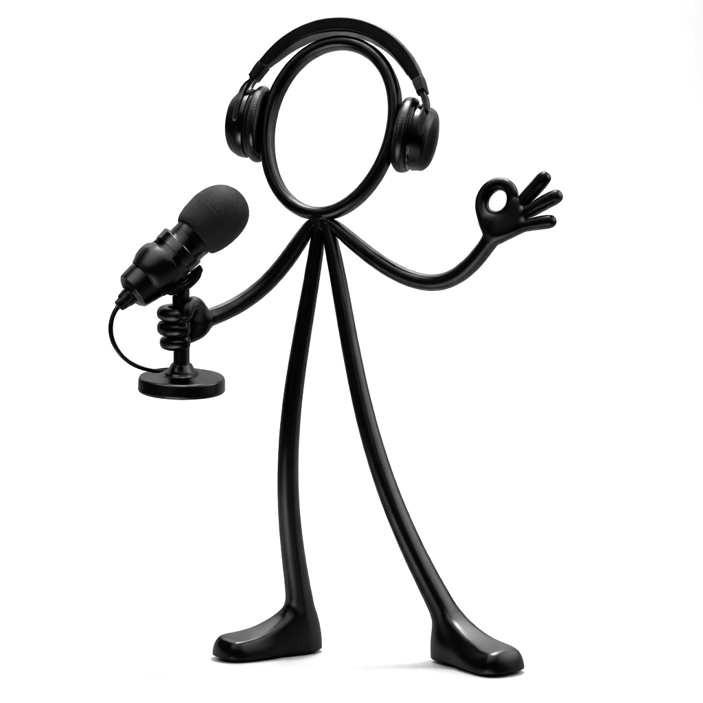 Stickyman Podcaster met koptelefoon en microfoon - 3dbende