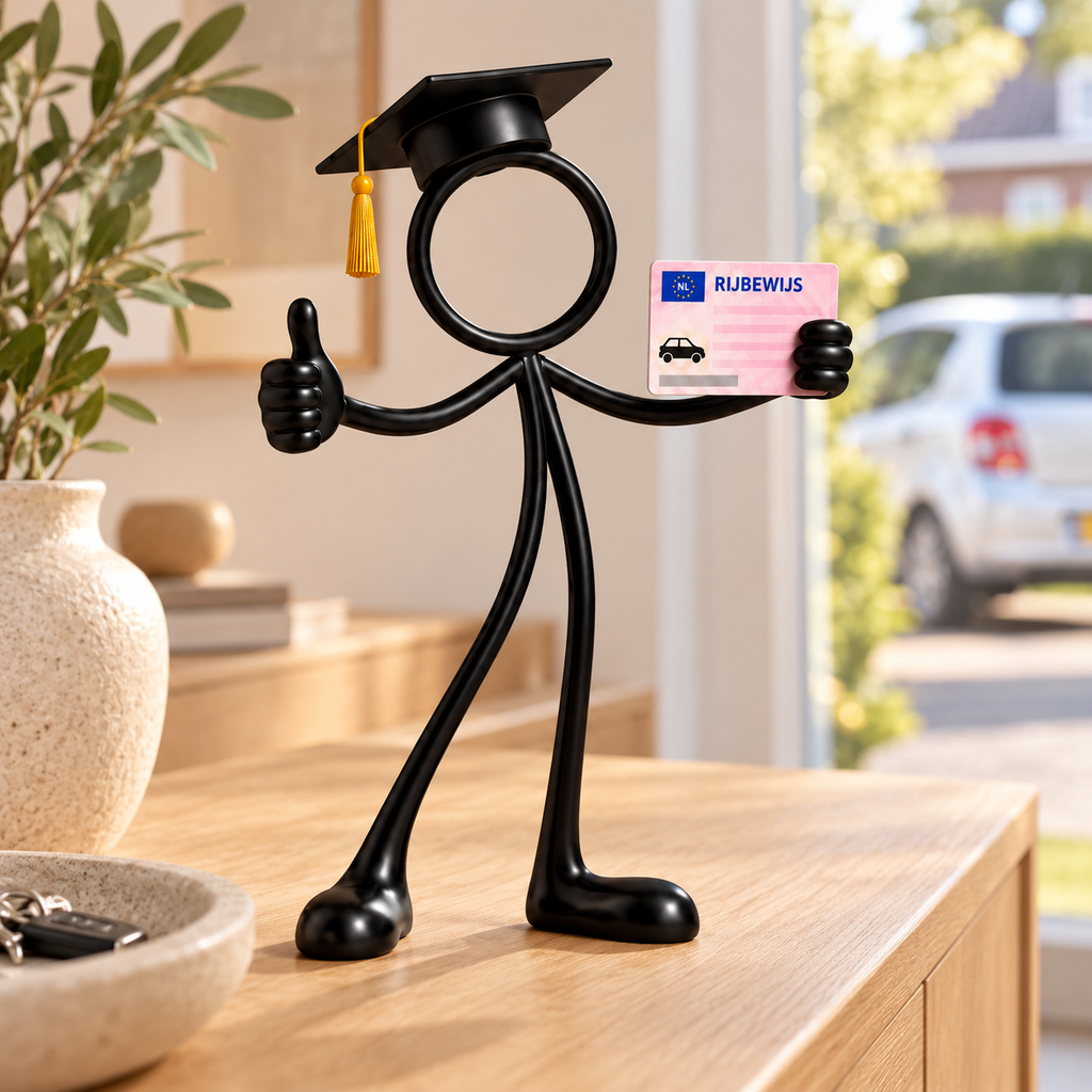 Stickyman met autorijbewijs in passende sfeer