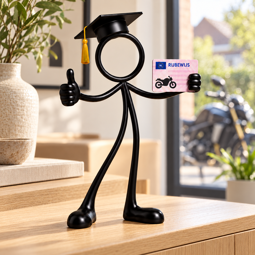 Stickyman met motorrijbewijs in passende sfeer
