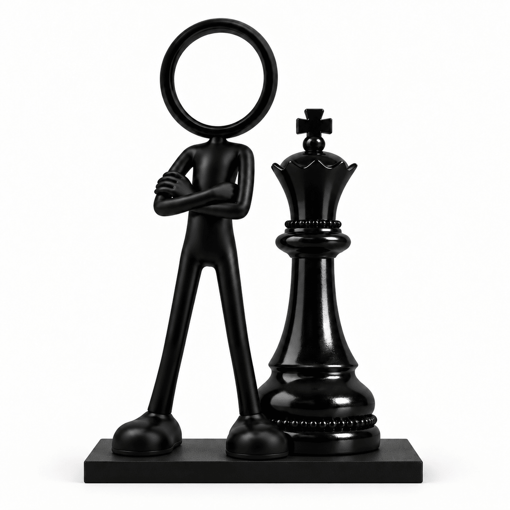 Stickyman Schaakmeester met koning op een zwart voetstuk van 1 cm