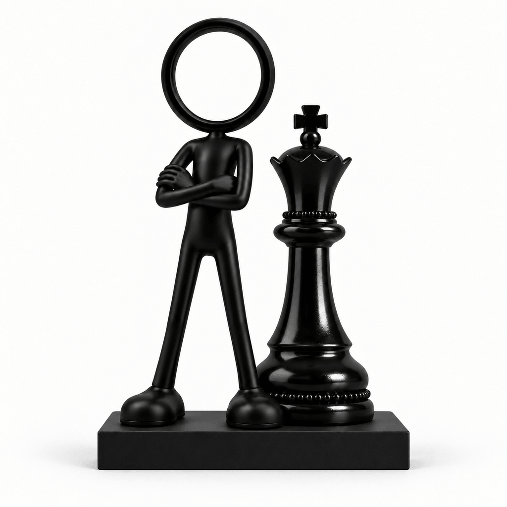 Stickyman Schaakmeester met koning op een zwart voetstuk van 2 cm