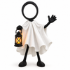 Stickyman Spook met witte doek en lantaarn op witte achtergrond