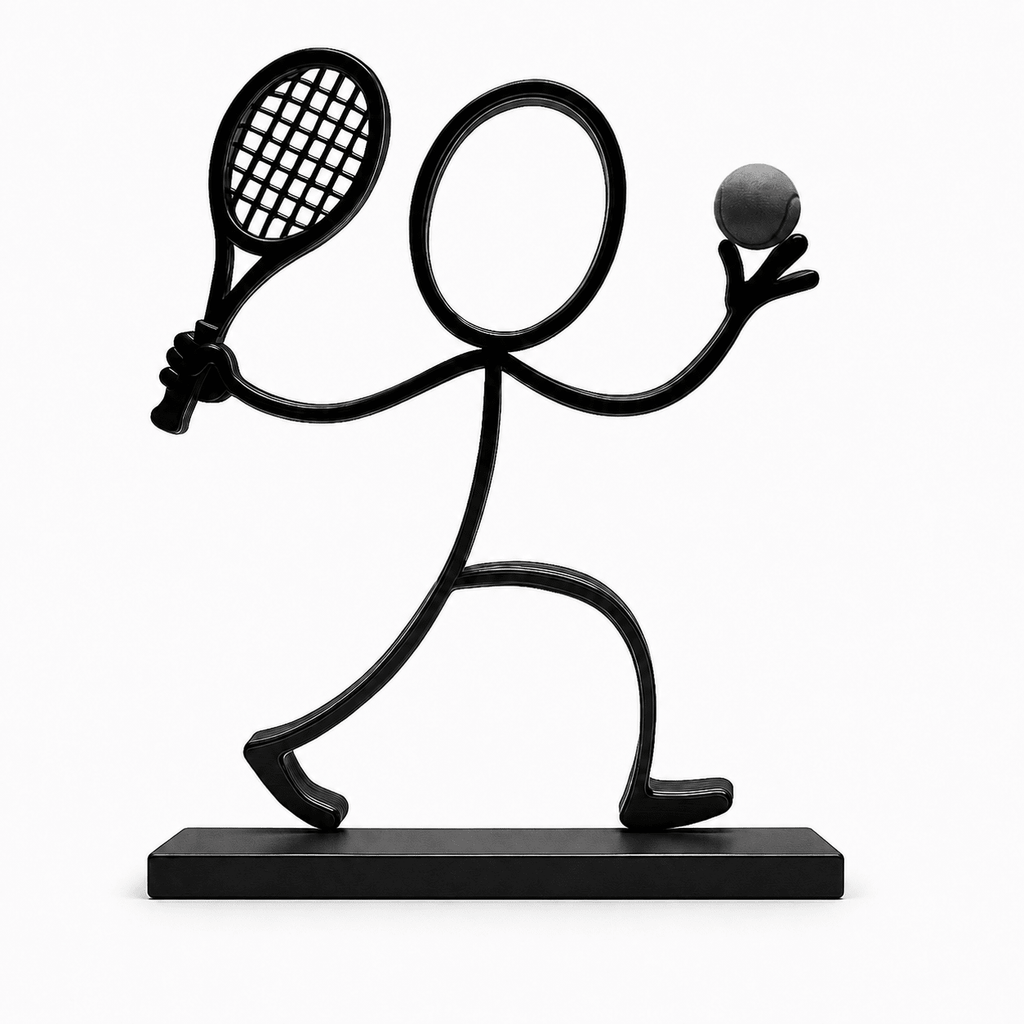 Stickyman Tennisspeler met zwarte bal en rechthoekig voetstuk van 1 cm