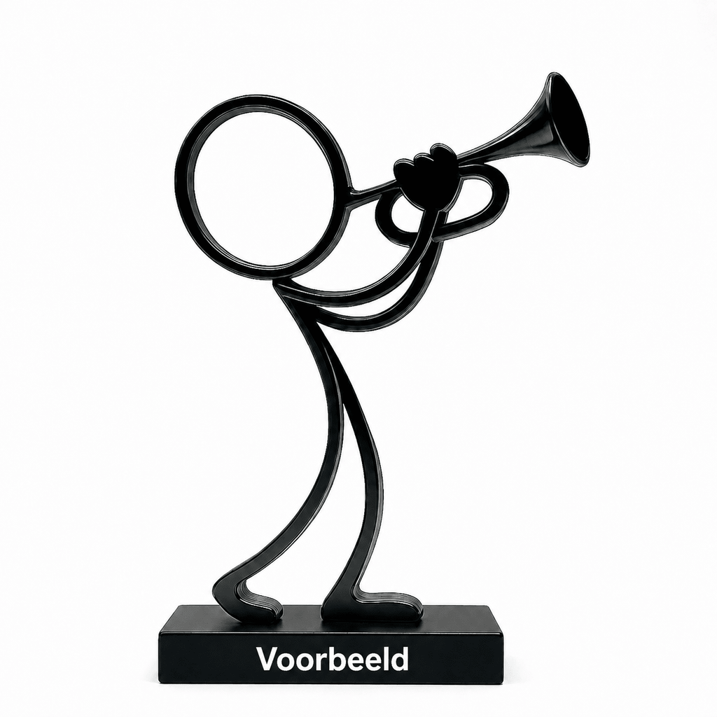 Stickyman Trompetspeler met 2 cm voetstuk en witte voorbeeldtekst