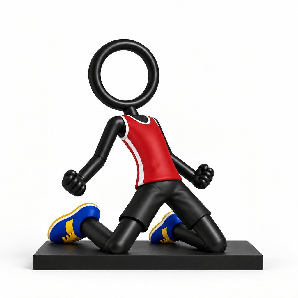 Full-colour Stickyman voetballer knieschuiver van 15 cm met 1 cm voetstuk
