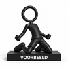 Zwarte Stickyman voetballer knieschuiver van 15 cm met 2 cm voetstuk en persoonlijke tekst