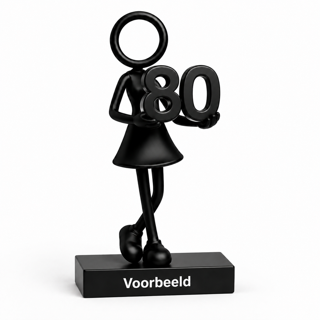 Stickyman vrouw 80 jaar met voetstuk van 2 cm en persoonlijke tekst