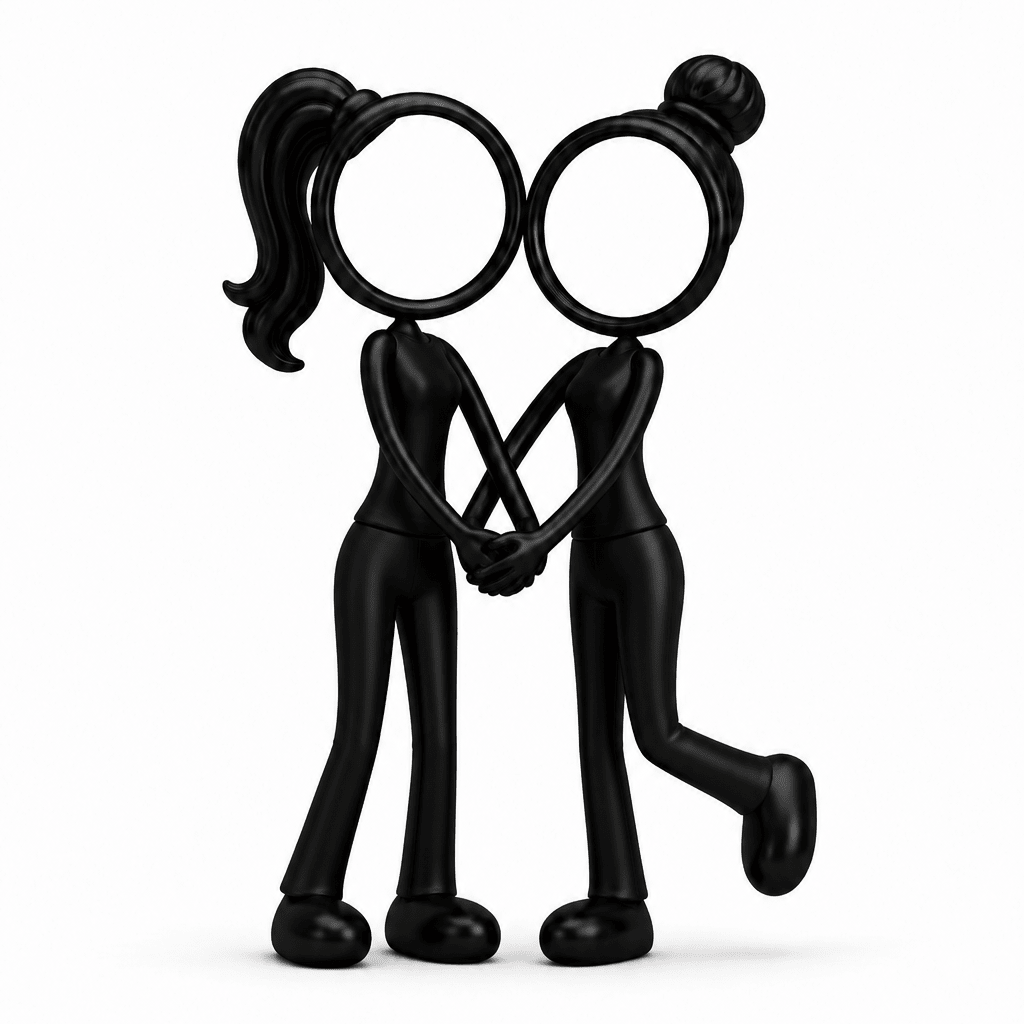 3D-geprinte Stickyman decoratie van twee vriendinnen die hand in hand staan – origineel cadeau voor vriendschap of verjaardag.