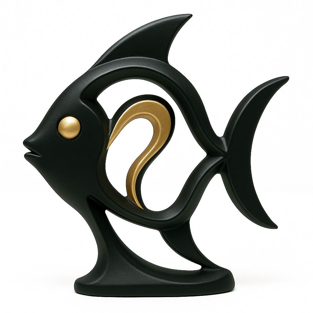 Zwarte Vis met Gouden Details – symbool van flow en elegantie - 3dbende
